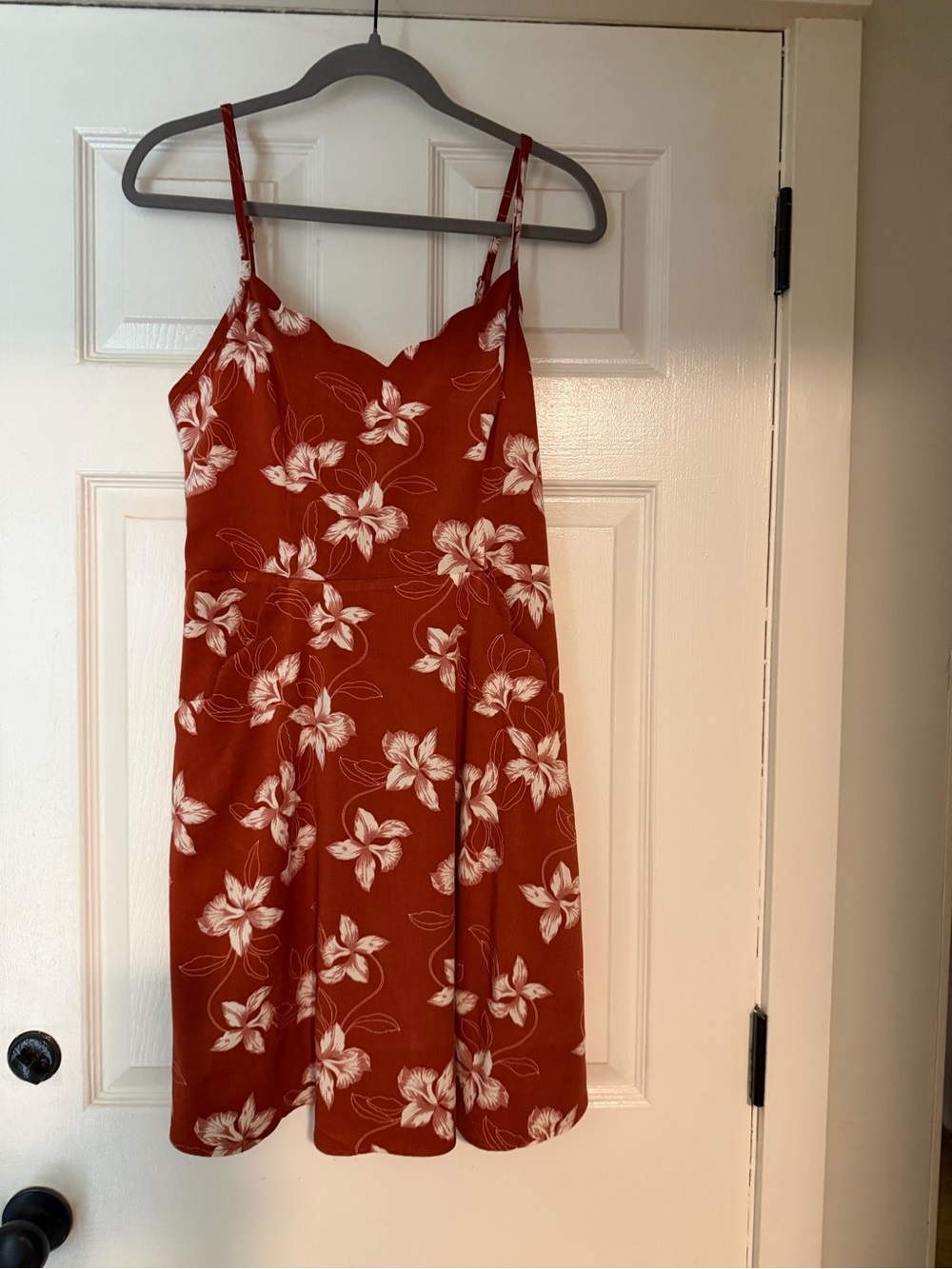 41 Hawthorn Burnt Orange Floral Scallop-Neck Slip Dress